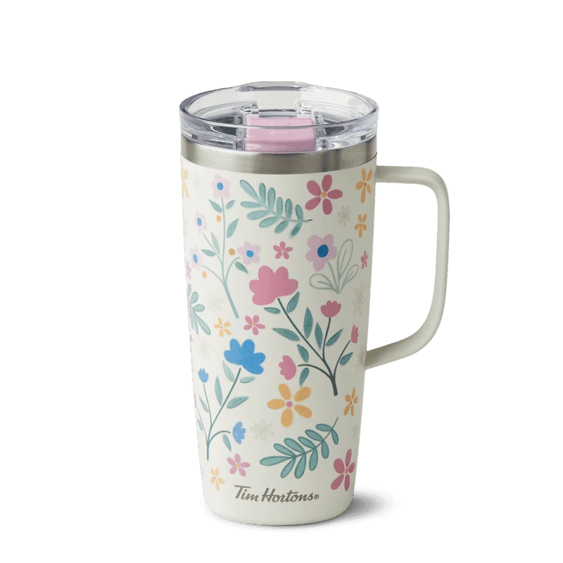 Floral Stainless Steel Travel Mug with Handle 20oz from the Tim Hortons Canada menu