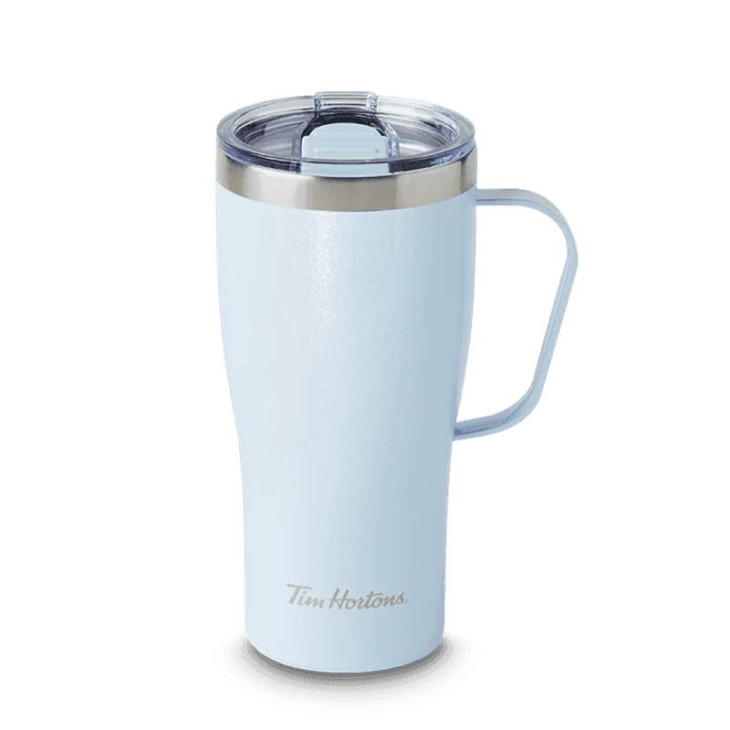 Holiday Stainless Steel Travel Mug - Glossy Shimmer Blue 20oz from the Tim Hortons Canada menu