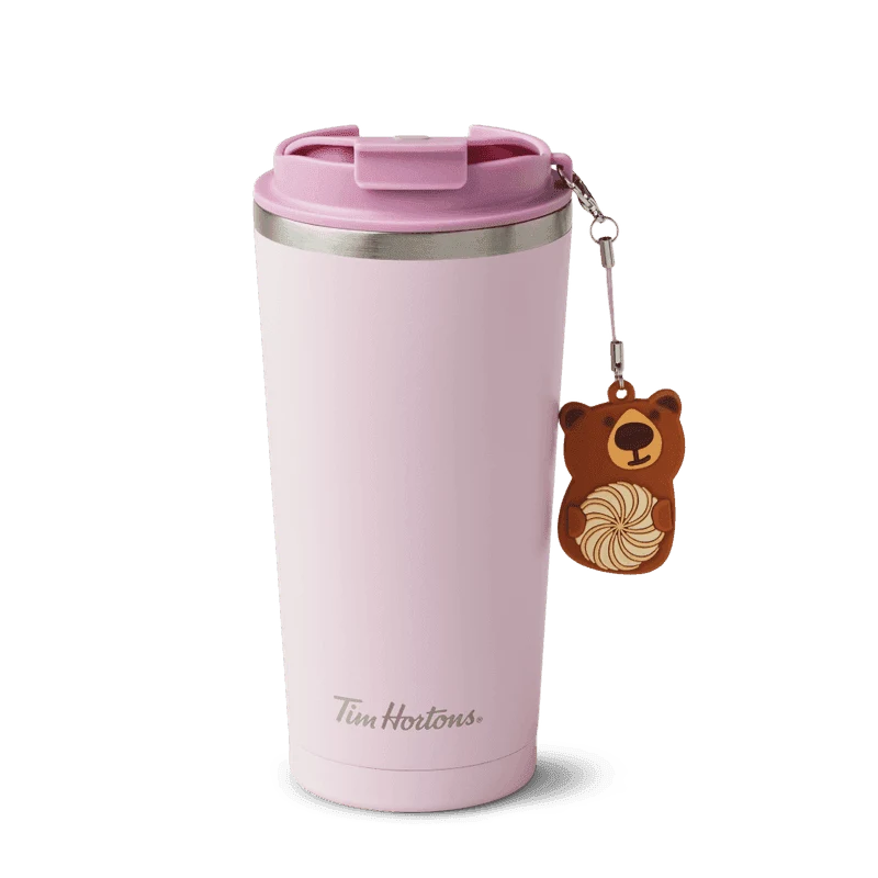 Pink Stainless Steel Travel Mug With Bear Charm 16oz from the Tim Hortons Canada menu