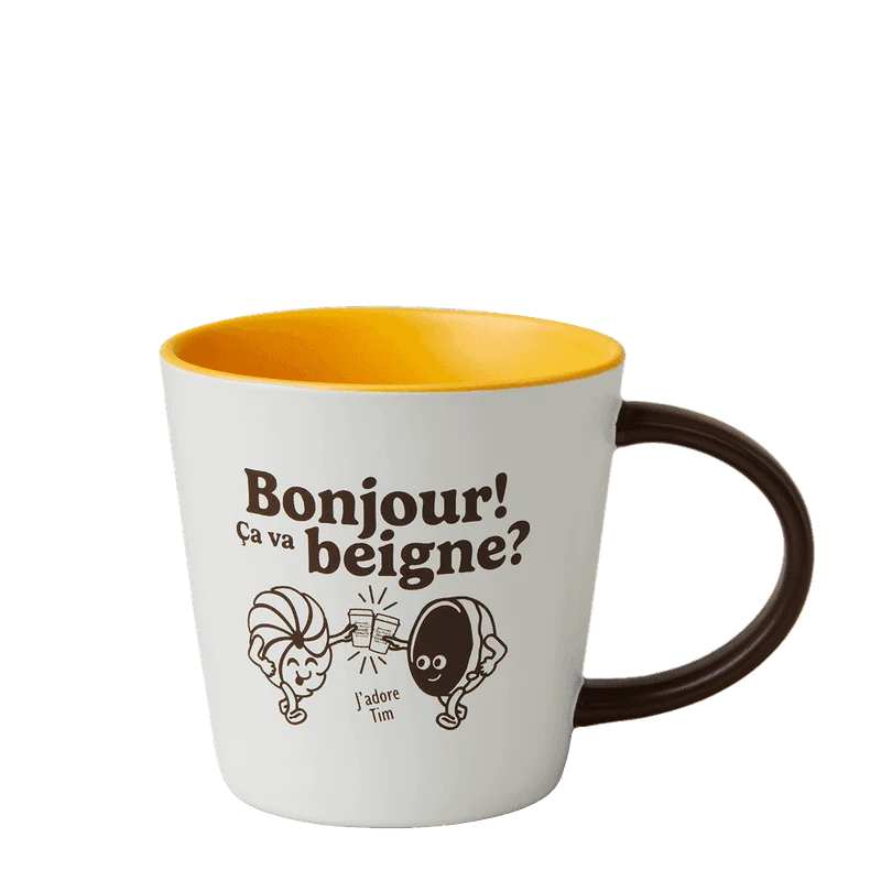 Retro Bonjour Ça va beigne Ceramic Mug 16oz from the Tim Hortons Canada menu
